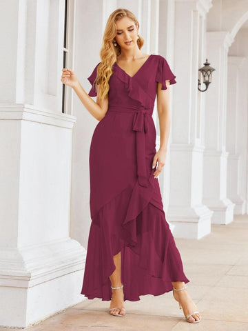 Numbersea Ruffled Bridesmaid Dresses Mermaid Formal Violin Evening Party Prom Gowns 28042