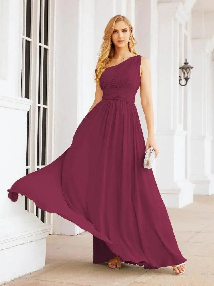 Numbersea One Shoulder Bridesmaid Dresses Long Maxi Formal Evening Party Prom Gowns 28061 by numbersea