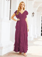 Ruffled Bridesmaid Dresses with Sleeves Long Formal Party Dress 28041 by numbersea