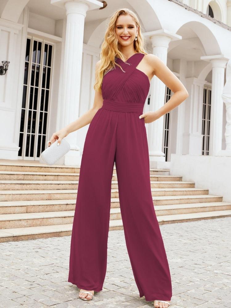 Combinaison à encolure croisée Numbersea Robe de soirée formelle Robes longues de demoiselle d'honneur Pantalon évasé 28033