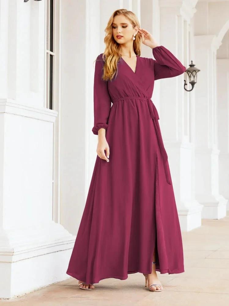 Sunnderly Women's Chiffon Bridesmaid Dress A line Long Sleeves Formal Evening Prom Gown for Wedding Guest SY28032 by numbersea
