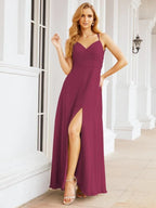 Vestidos de Damas de Honra Numbersea com Alças Duplas de Espaguete para Mulher Vestido Longo Formal para Festa com Fenda Lateral 28051