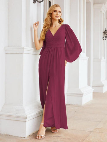 Numbersea Bridesmaid Dresses with Split for Wedding Party Flutter Sleeves 28045