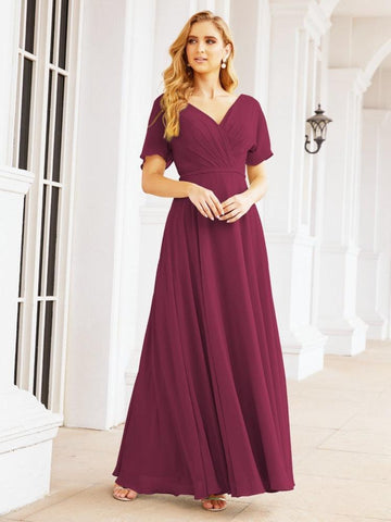 Numbersea Formal Prom Gowns for Mother of The Bride Short Sleeves Bridesmaid Dress 28049