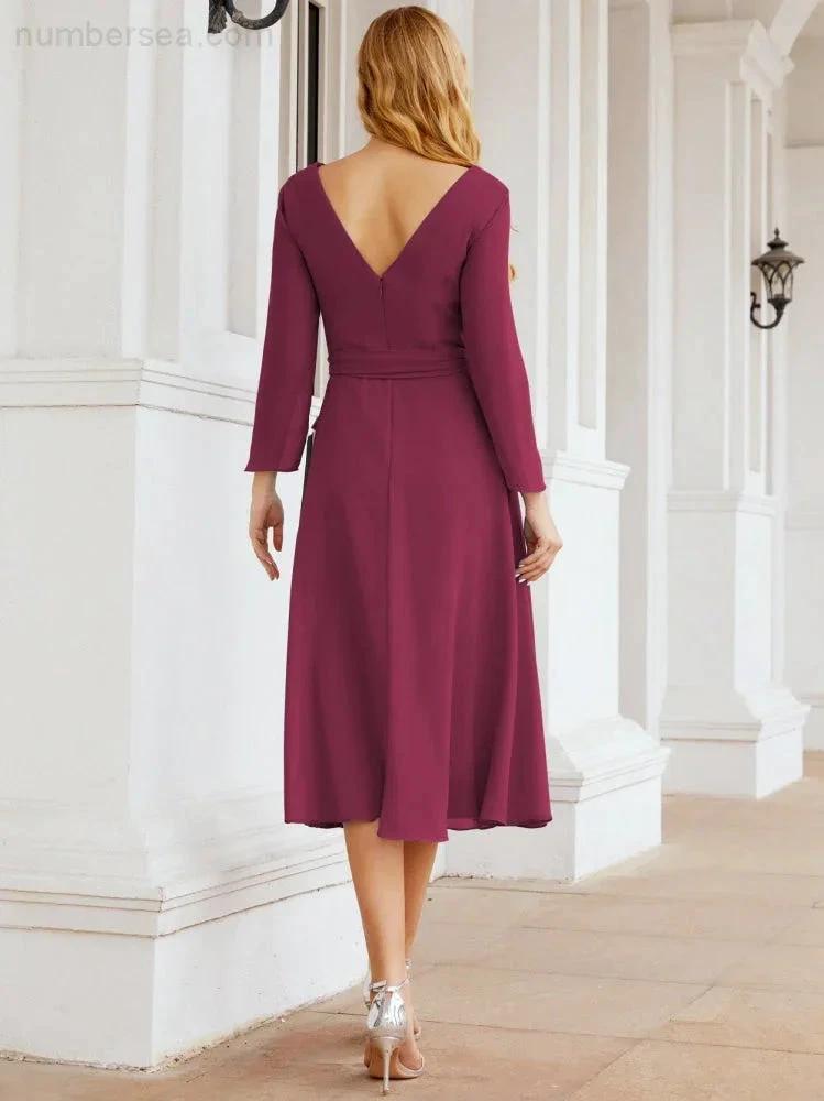 Bridesmaid Dress V-Back Waist Belt Mother of the Bride Wedding Guest SY28031 by numbersea