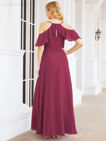 Numbersea Cold Shoulder Long Bridesmaid Dresses Side Slit Formal Prom Gowns Party Wedding 28070
