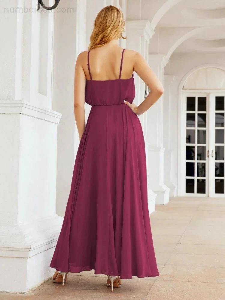 Numbersea Halter Long Bridesmaid Dresses Formal A line Juniors Dress 28029 by numbersea