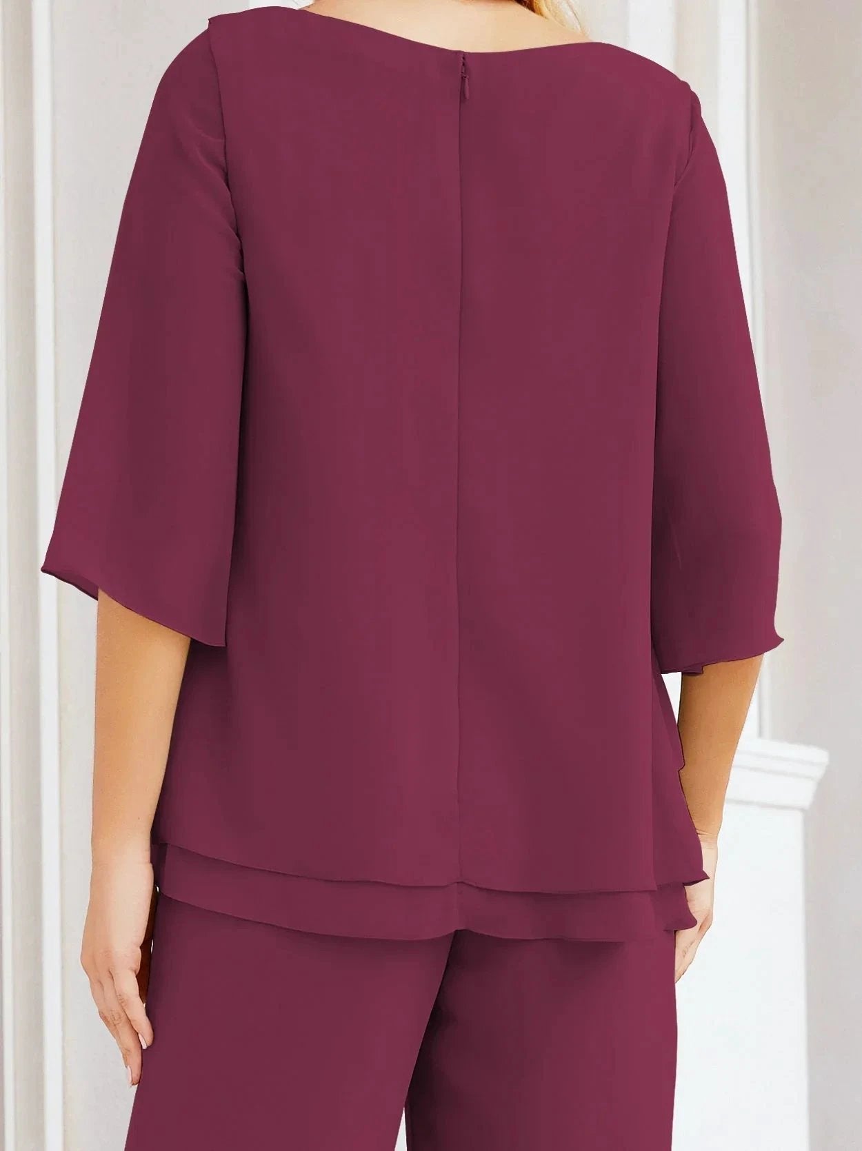 Sunnderly Elegant 2 Piece Mother of The Bride Dress Plus Size Pant Suits Ruffle Layers Sliver Housecoat SY28064 by numbersea