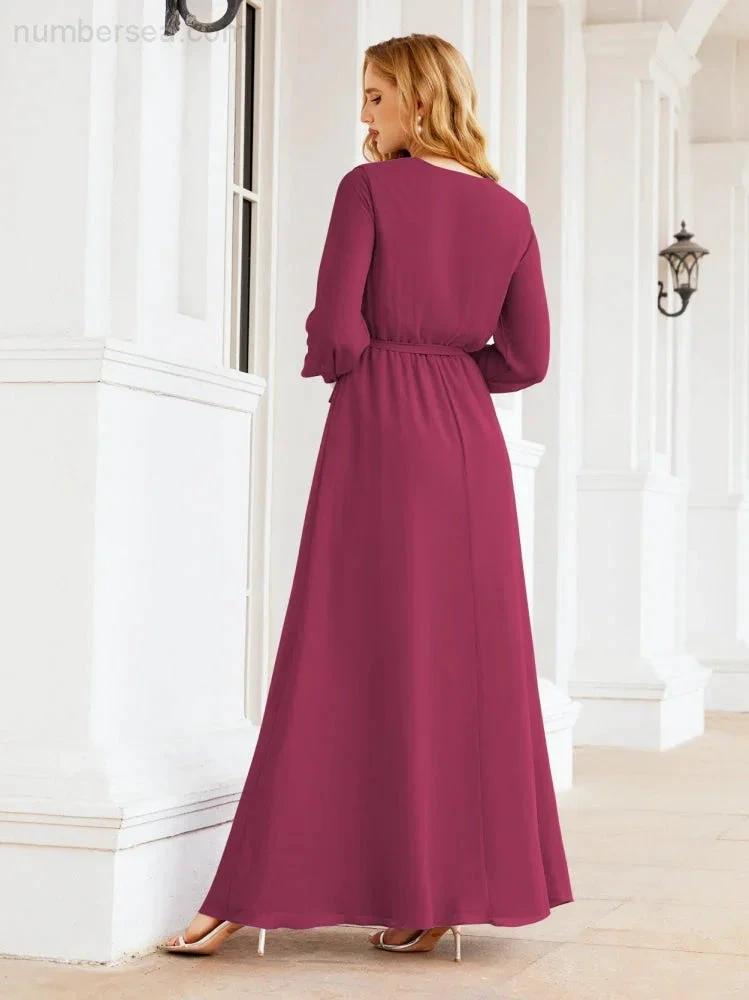 Sunnderly Women's Chiffon Bridesmaid Dress A line Long Sleeves Formal Evening Prom Gown for Wedding Guest SY28032 by numbersea