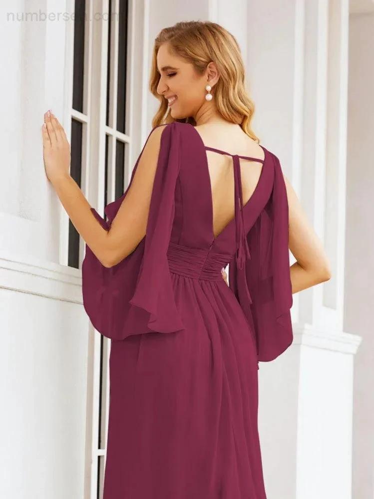 Numbersea Bridesmaid Dresses with Split for Wedding Party Flutter Sleeves 28045 by numbersea