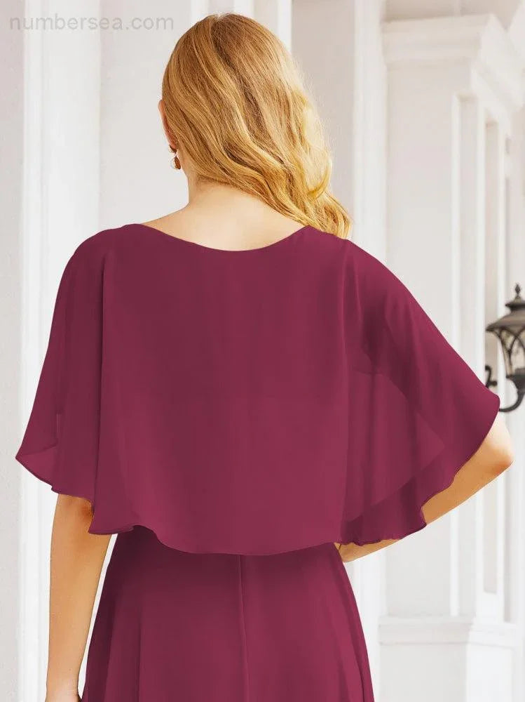 Numbersea Bridesmaid Dresses for Wedding Formal Evening Party Prom Gown with Cape 28050
