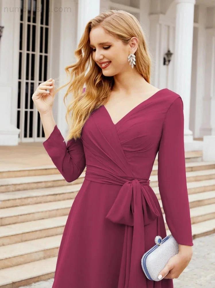 Bridesmaid Dress V-Back Waist Belt Mother of the Bride Wedding Guest SY28031 by numbersea