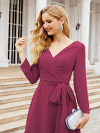 Bridesmaid Dress V-Back Waist Belt Mother of the Bride Wedding Guest SY28031 by numbersea