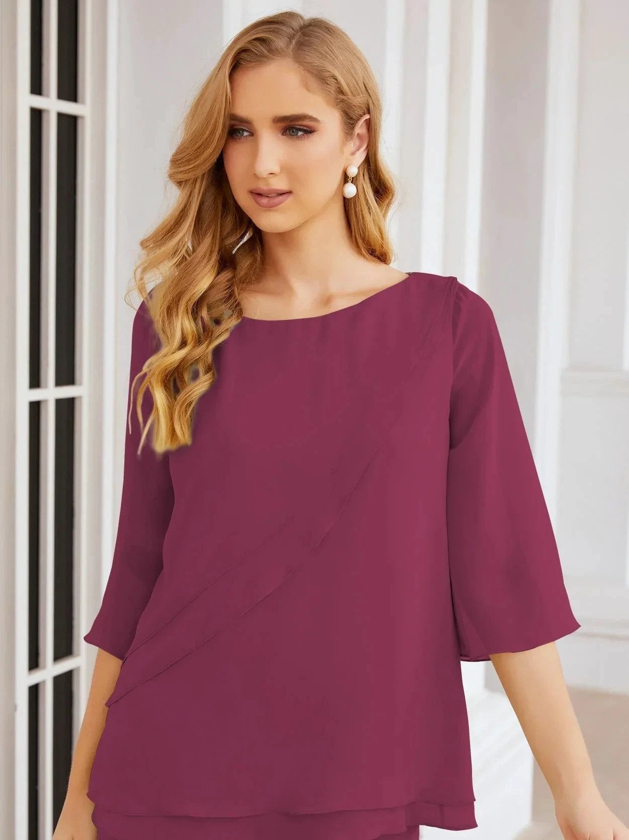Sunnderly Elegant 2 Piece Mother of The Bride Dress Plus Size Pant Suits Ruffle Layers Sliver Housecoat SY28064 by numbersea