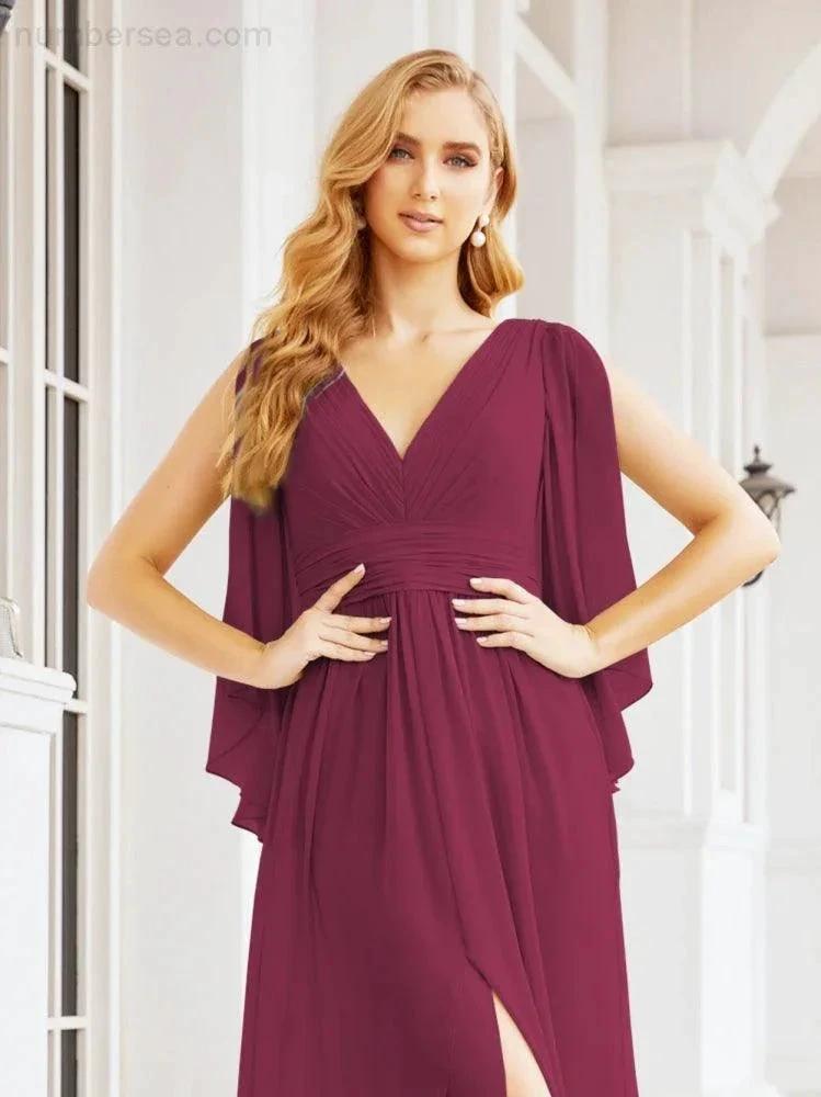 Numbersea Bridesmaid Dresses with Split for Wedding Party Flutter Sleeves 28045 by numbersea