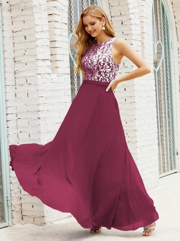 Lace Bridesmaid Dress Floor Length Evening Gowns with Pockets 28017 by numbersea