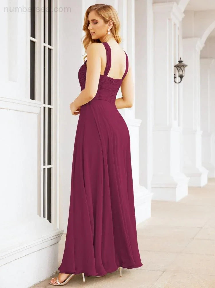 Numbersea Abiti da damigella incrociati con collo all'americana per festa, matrimonio, sera, ballo di fine anno, abiti lunghi da ballo 28053