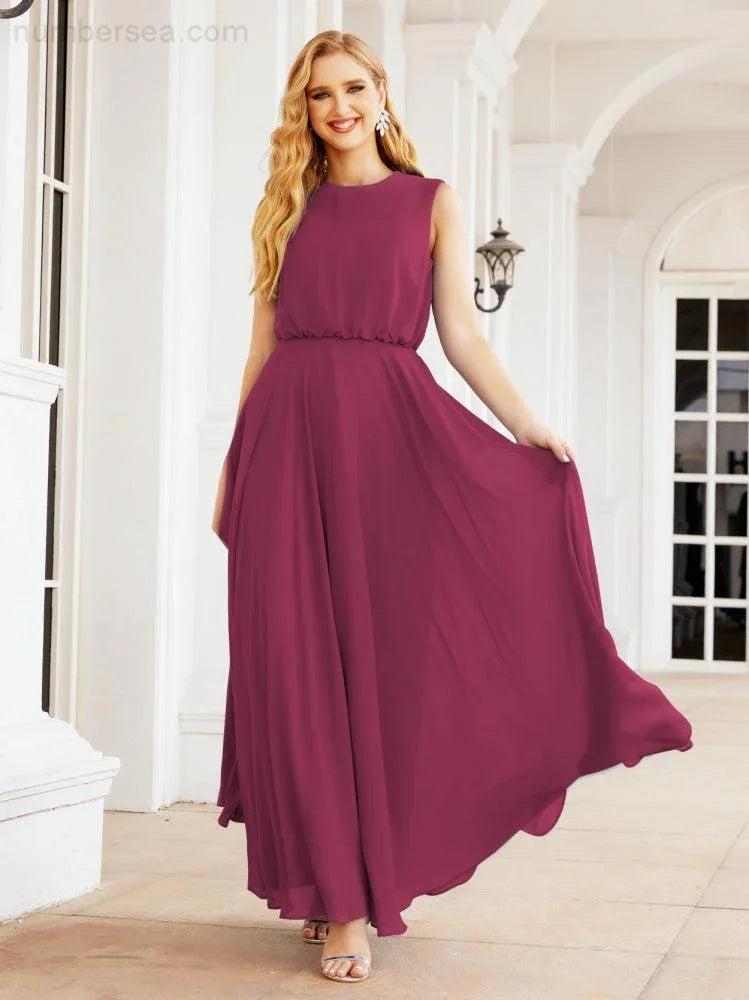 Numbersea Sleeveless Long Bridesmaid Dress A line Formal Evening Prom Gown 28025