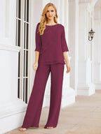 Sunnderly Elegant 2 Piece Mother of The Bride Dress Plus Size Pant Suits Ruffle Layers Sliver Housecoat SY28064 by numbersea