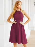 Numbersea Halter Chiffon Bridesmaid Dresses Short Sleeveless Formal Party Dress Open Back 28023 by numbersea