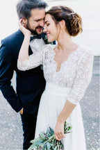 3/4 Sleeve See Through Backless Lace Chiffon Wedding Dresses WD291 by Pgmdress