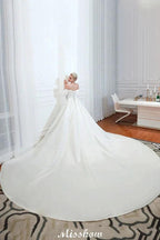 3/4 Sleeves Off-the-Shoulder Ball Gown White Aline Wedding Dress by misshow.com