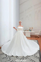 3/4 Sleeves Off-the-Shoulder Ball Gown White Aline Wedding Dress by misshow.com