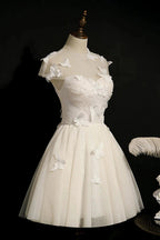 Champagne Lace Up Butterfly Appliques Tulle Homecoming Dresses by Cicinia