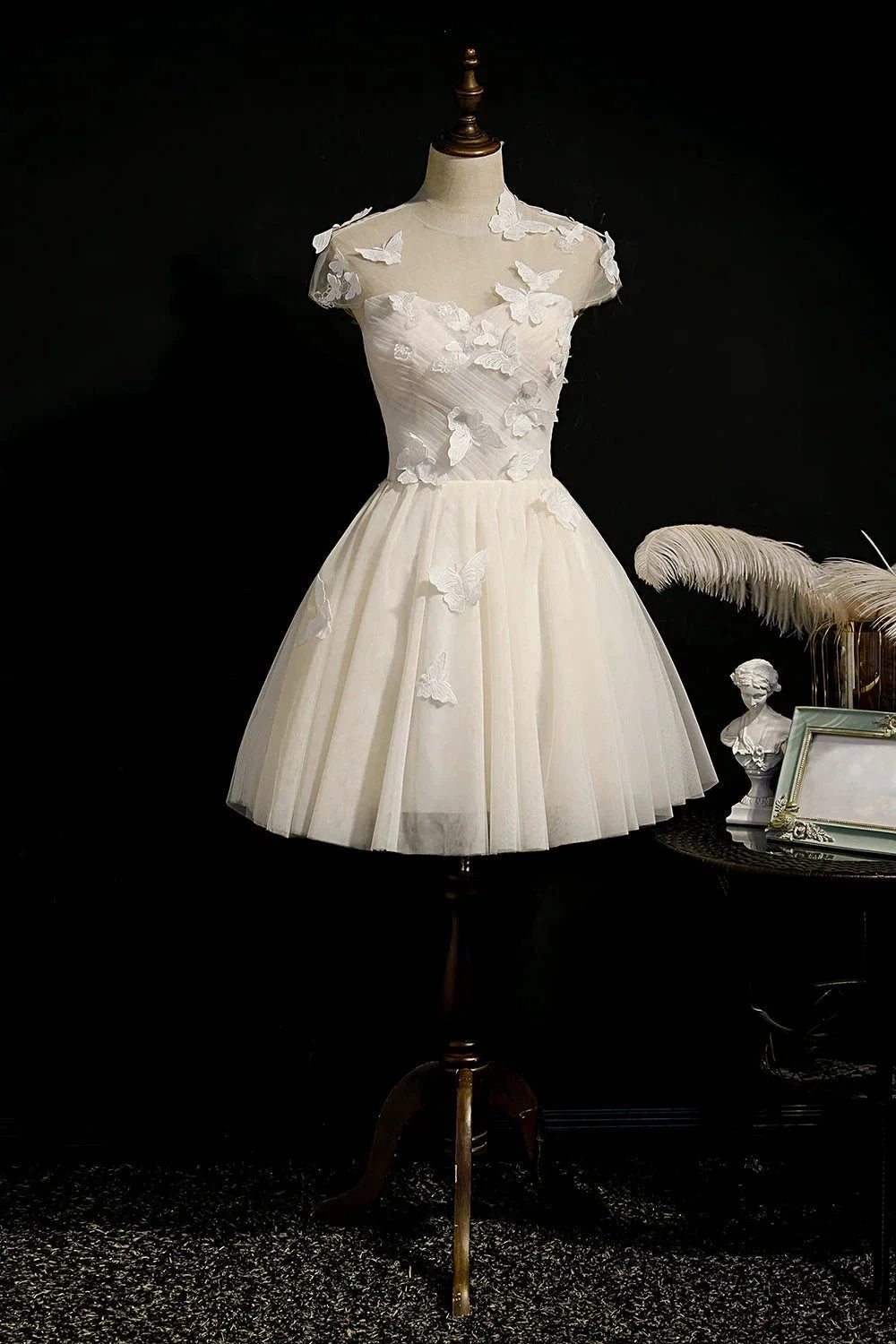 Champagne Lace Up Butterfly Appliques Tulle Homecoming Dresses by Cicinia