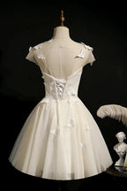 Champagne Lace Up Butterfly Appliques Tulle Homecoming Dresses by Cicinia