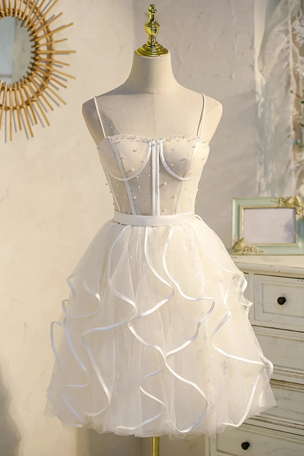Champagne Spaghetti Straps Beading Tulle Princess Homecoming Dresses by Cicinia
