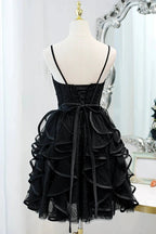 Black Sequins Spaghetti Straps Tulle Short Homecoming Dresses by Cicinia