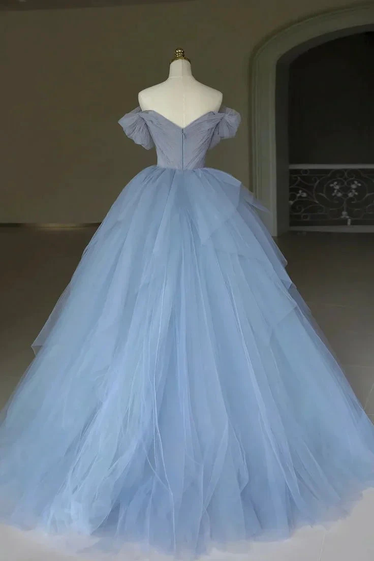 Fairy Tulle Appliques Prom Dress Blue Ball Gown Birthday Dress Y7682 by simplepromdress