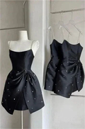 Black Short Prom Dress Satin Dress Homecoming Dress With Beaded Y7654 by simplepromdress