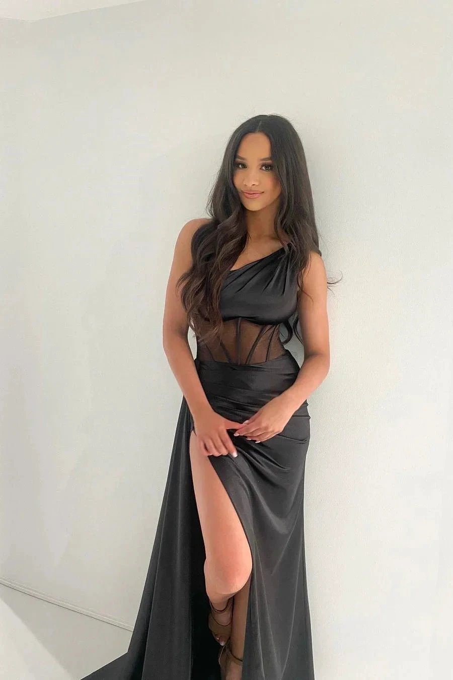 Valerie |Sheath One Shoulder Pleated Satin Long Prom Dress by KissProm