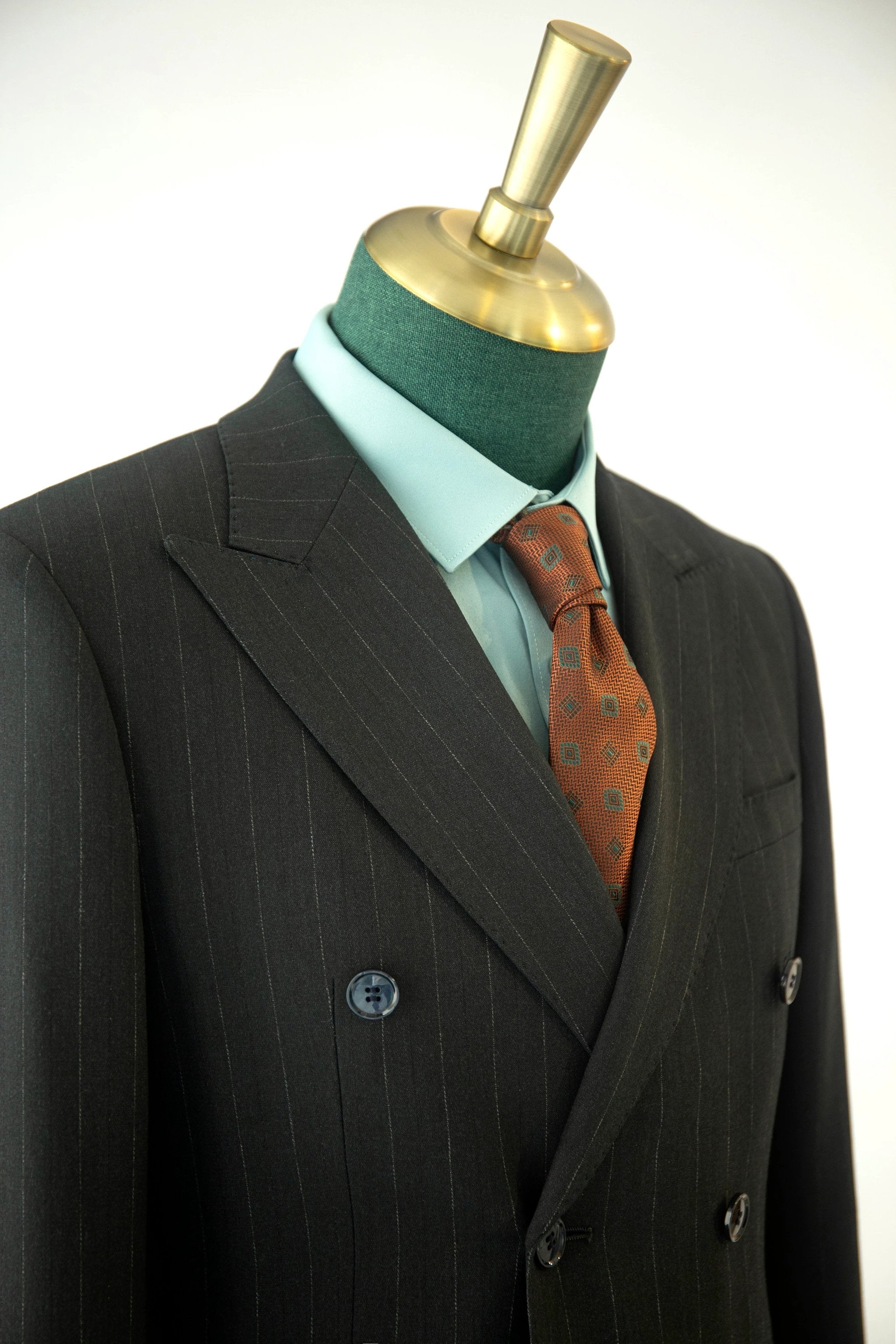 Double-Breasted Charcoal Pinstripe Wool Suit | Tailored Formal Groom & Business Suit by 男装