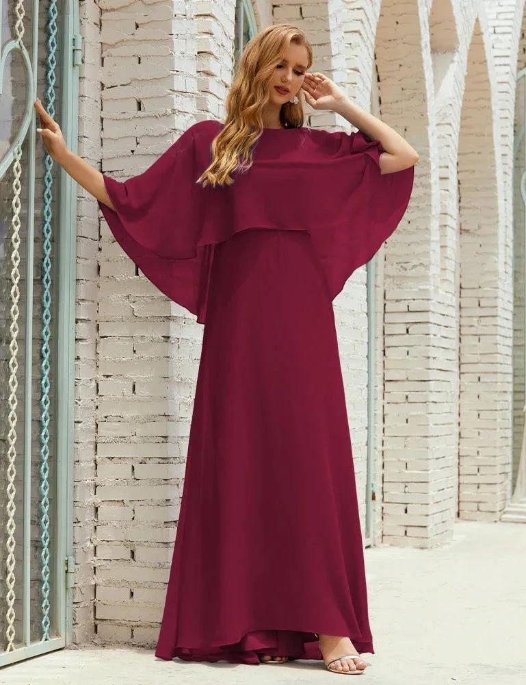 Sunnderly Bridesmaid Dress Women Long Sleeve V-Neck Chiffon Formal Wedding Party Dress SY28018 by numbersea