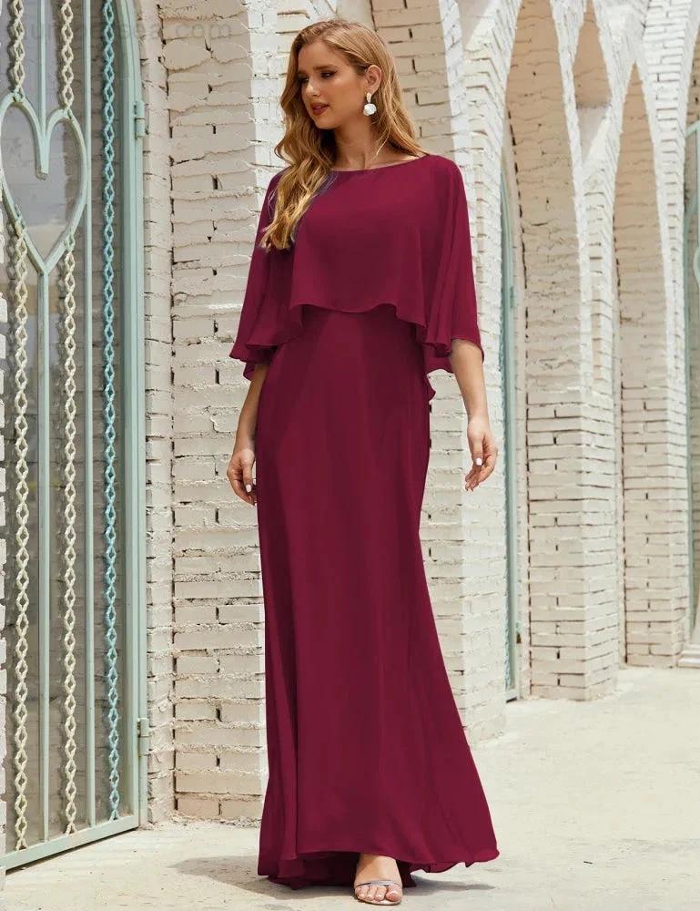 Sunnderly Bridesmaid Dress Women Long Sleeve V-Neck Chiffon Formal Wedding Party Dress SY28018 by numbersea
