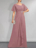 A-line Asymmetrical Floor-Length Chiffon Mother of the Bride Dress With Pleated Beading Sequins by Dreamylily