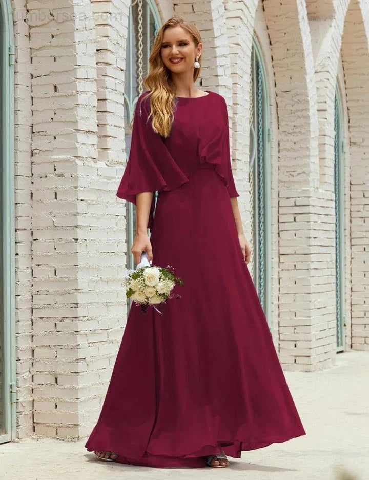 Sunnderly Bridesmaid Dress Women Long Sleeve V-Neck Chiffon Formal Wedding Party Dress SY28018 by numbersea