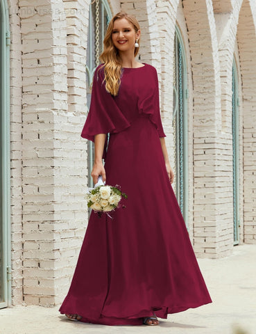 Sunnderly  Bridesmaid Dress Women Long Sleeve V-Neck Chiffon Formal Wedding Party Dress SY28018