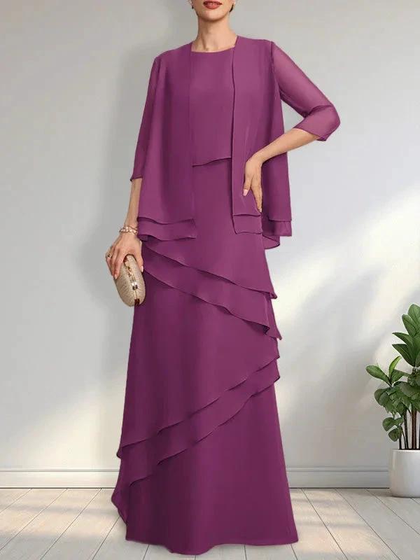 Sheath Scoop Floor-Length Chiffon Mother of the Bride Dress by Dreamylily