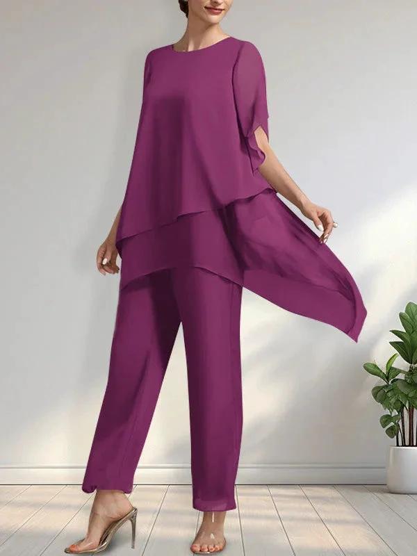 Separates Jumpsuit/Pantsuit Scoop Ankle-Length Chiffon Mother of the Bride Dress by Dreamylily
