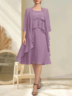 A-line Scoop Knee-Length Chiffon Mother of the Bride Dress With Beading by Dreamylily