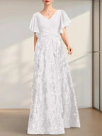 A-line V-Neck Floor-Length Lace Sequin Chiffon Mother of the Bride Dress With Pleated by Dreamylily