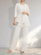 Jumpsuit/Pantsuit Separates Scoop Floor-Length Chiffon Lace Mother of the Bride Dress With Sequins by Dreamylily