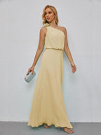 Ruffled One Shoulder Sleeveless Long Bridesmaid Dresses A-line Formal Evening Gown Side Split 28080 by numbersea