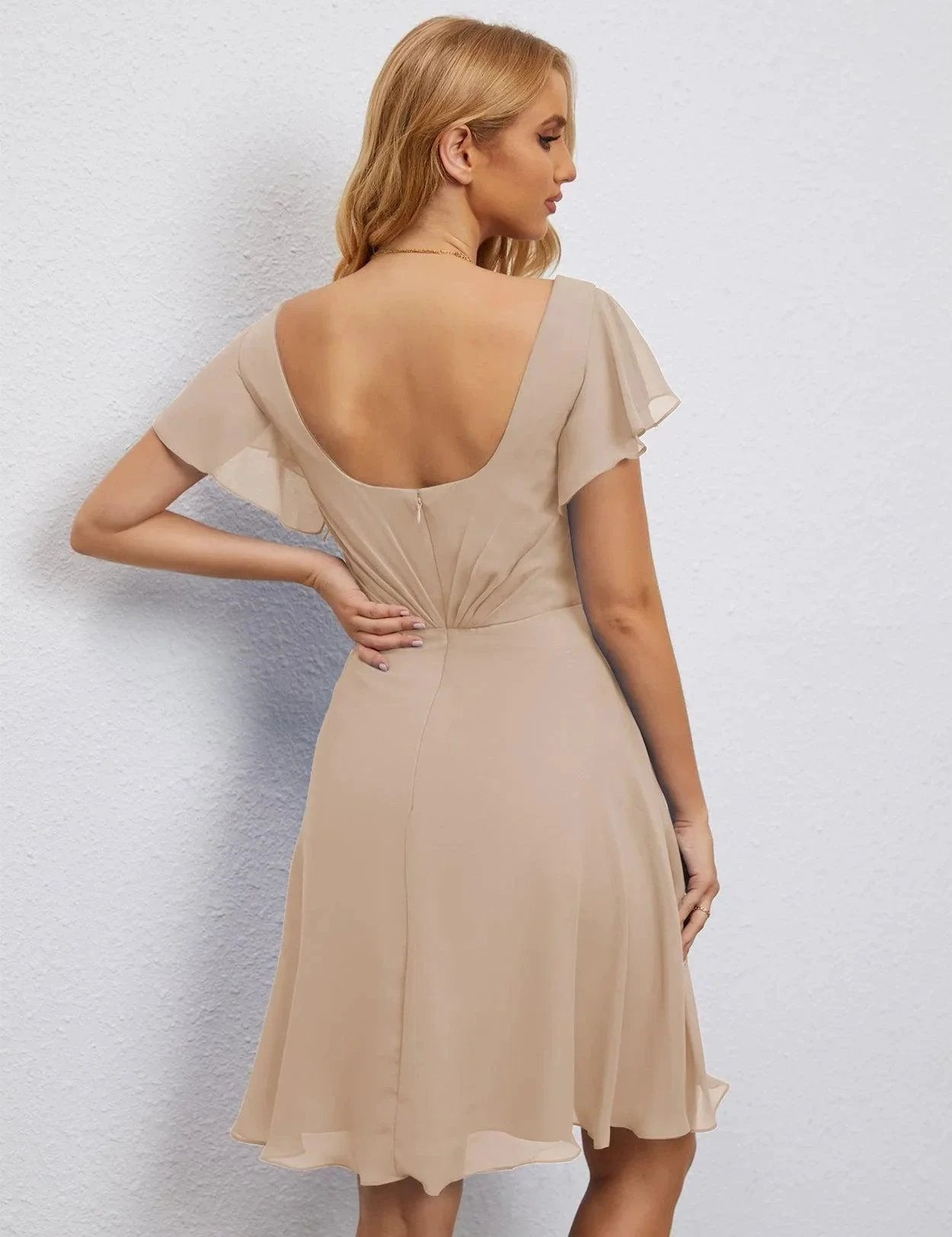 Numbersea U Back Homecoming Dress Formal Prom Dress Knee Length Short Sleeves Cocktail Party Dress 28077 by numbersea