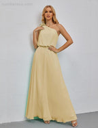 Ruffled One Shoulder Sleeveless Long Bridesmaid Dresses A-line Formal Evening Gown Side Split 28080 by numbersea