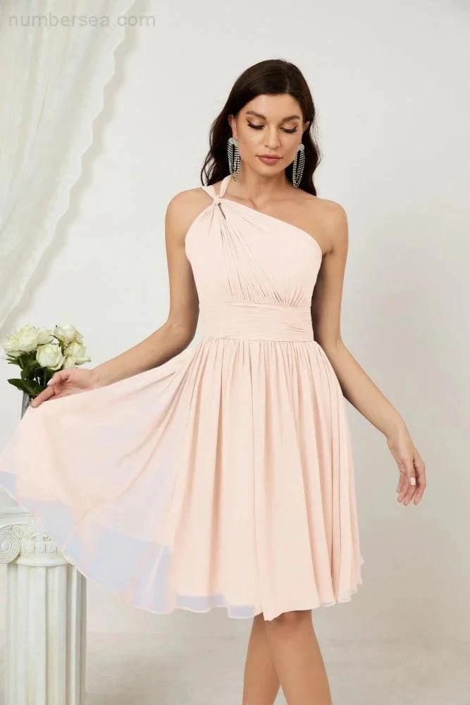 Numbersea Women Chiffon Short One Shoulder Bridesmaid Dress Formal Dresses for Party Homecoming 2804 by numbersea
